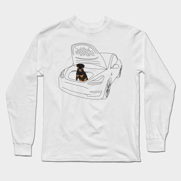 Rottie in a Tesla Model 3 Frunk Long Sleeve T-Shirt by Shannon Marie